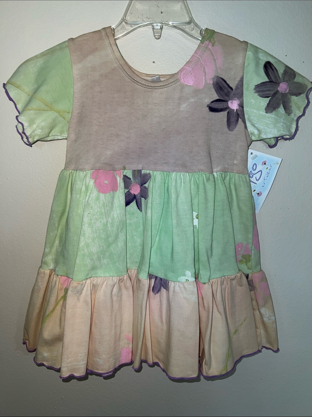 Vintage Pastel Floral Tiered Dress - Hand Painted in Cape Town  South Africa 2T